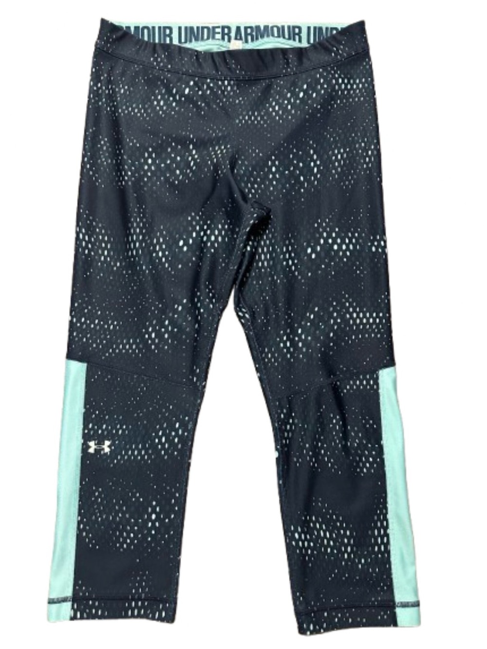 UNDER ARMOUR HeatGear Women’s Capri Compression Leggings Navy Blue Aqua Sz Large